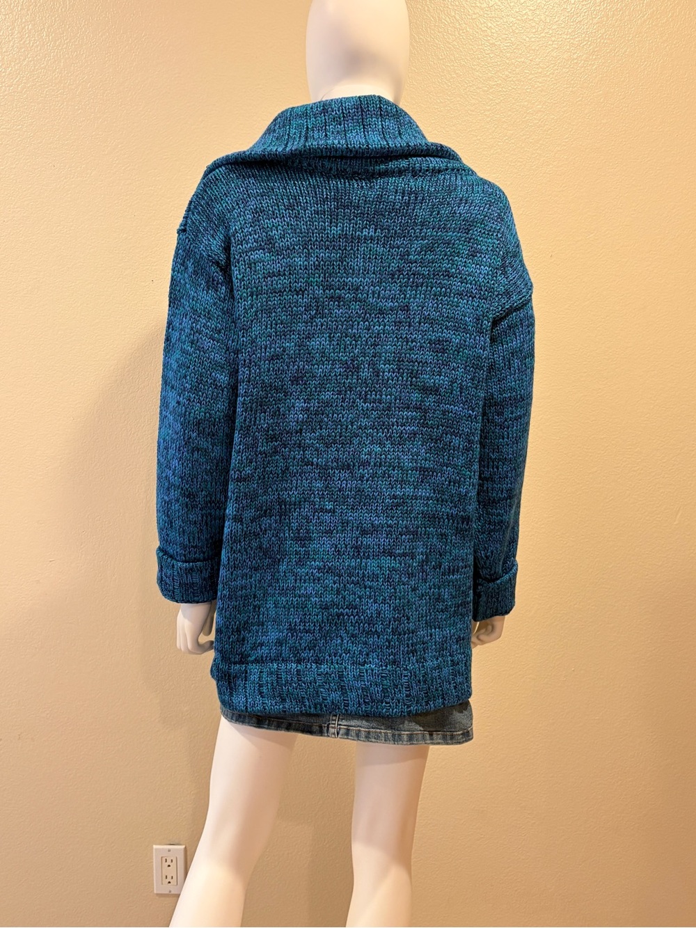 Vintage Joan Vass Knitted Tunic Sweater Size M Blue Green Pockets Acrylic Wool - Picture 3 of 14